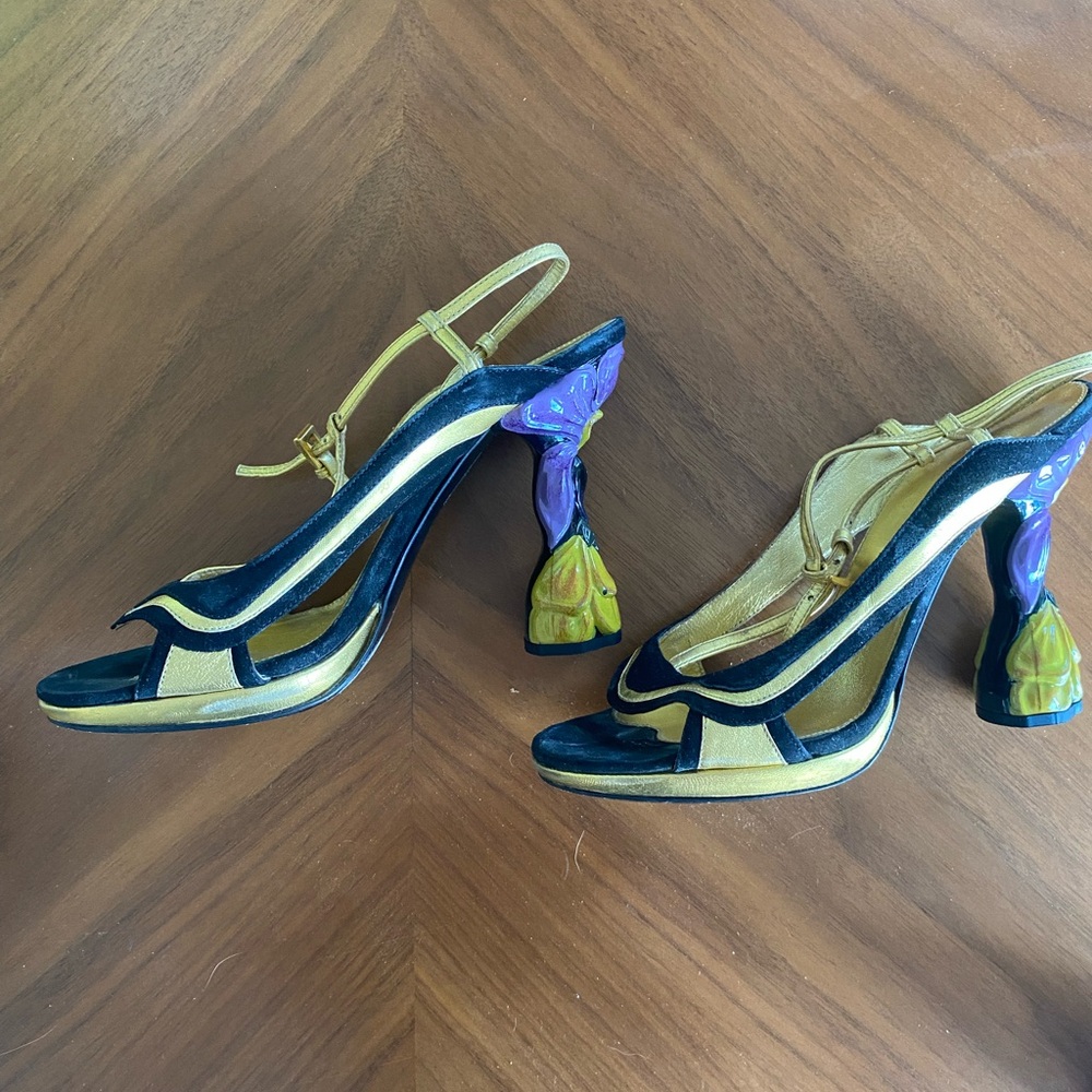 Prada Gold and Black Artistic Heels